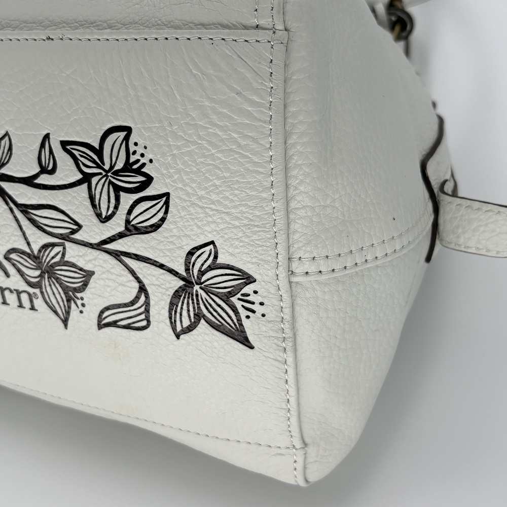 Born Eva Woven Leather Satchel Bag Whitecap Cream Floral Bottom Top Handle Purse - Picture 8 of 13